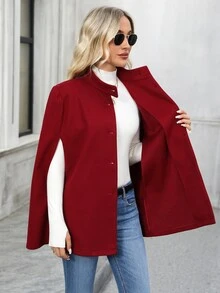 EMERY ROSE Women's Solid Color Casual Versatile Daily Overcoat - Burgundy - View 8