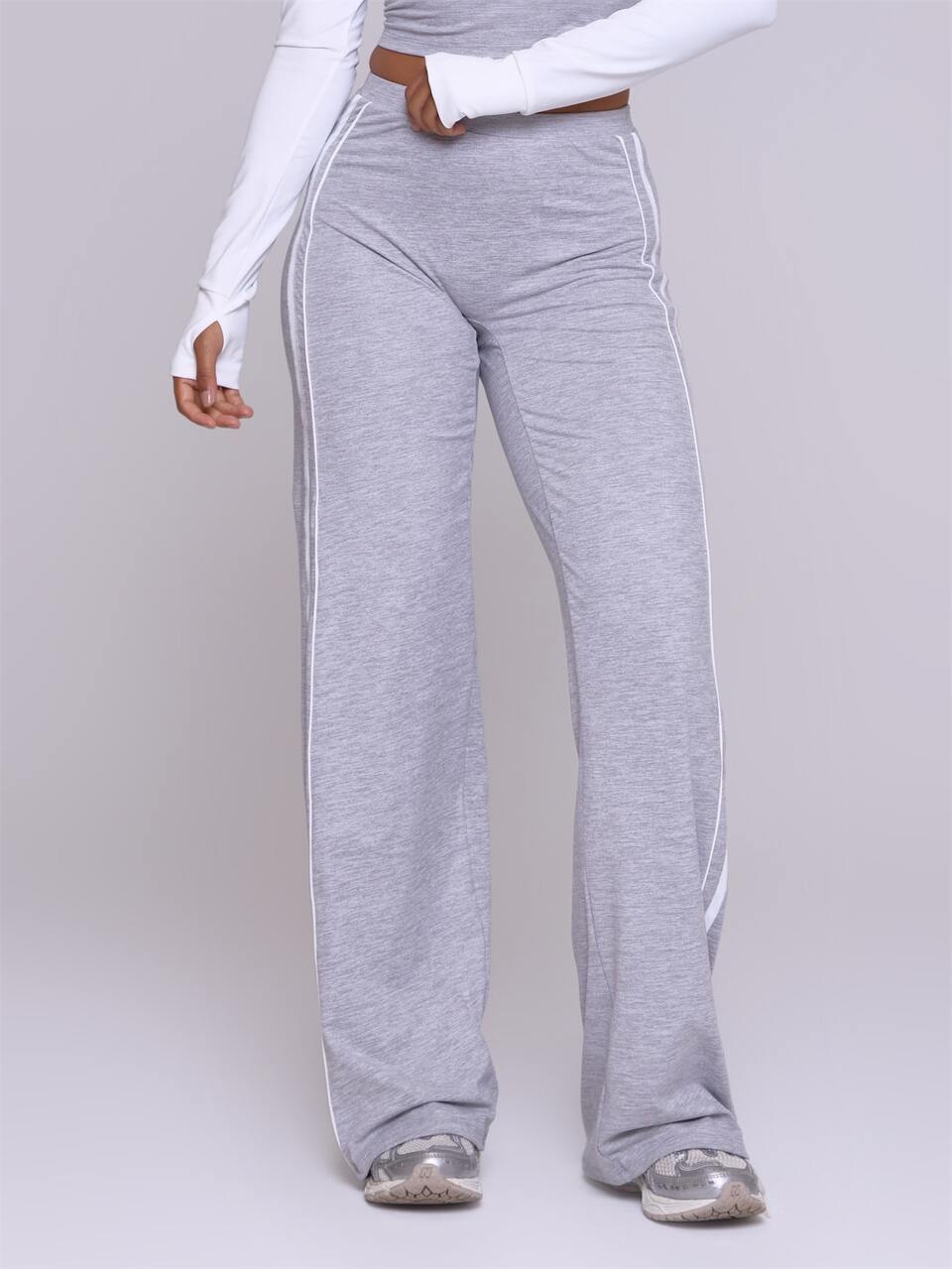 Grey Marl Contrast Side Stripe High Rise Straight Loose Fit Active Coord Jogger Sweat Pant