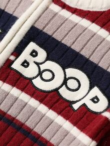 Betty Boop x DAZY Curve Contrast Color Patchwork Striped Letter Jacquard Long Sleeve Street Casual Slim Fit Blogger Autumn/Winter Sweater Cardigan - Multicolor - View 3