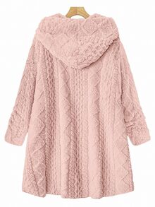 SHEIN Clasi 大尺碼女款純色保暖內裡連帽休閒冬季長袖夾克 - 藕粉色 - 查看 11