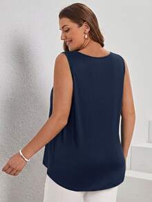 SHEIN LUNE Plus Size Women's Solid Color Fitted Versatile Casual Top - Navy Blue - View 2