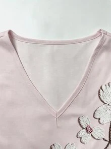 Franclia Women's 3D Floral Decor Casual Versatile Daily Wear Blouse - Pink - View 5