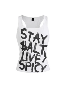 ROMWE Grunge Punk Dark Punk Slogan Ribbed Tank Top For Women - White - View 1