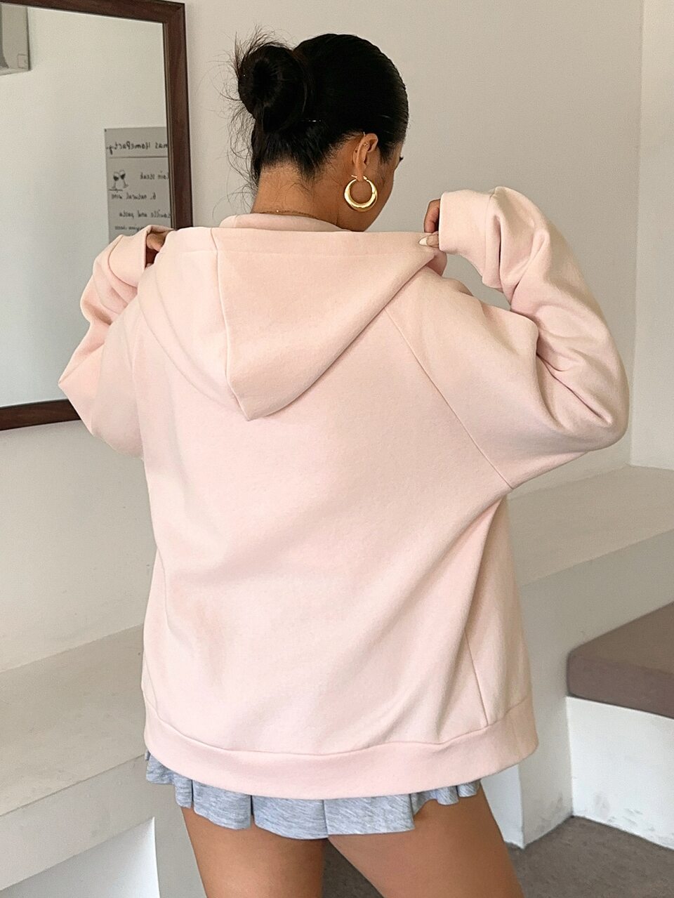 Cartoon Pattern Embroidered Plus Size Thermal Lined Thick Hooded Loose Zipper Front Long Sleeve Sweatshirt For Spring Autumn Winter