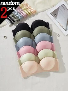 Teen Girl Detachable Shoulder Strap Minimalist One-Piece Seamless Bra Random 2pcs Set - Multicolor - View 3