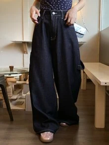 DAZY Jeans en denim décontractés et polyvalents pour femme, à porter au quotidien, avec poches, automne - Bleu azur - Voir 6