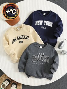 SHEIN 小男孩字母與數字圖案圓領休閒日常長袖衛衣 - 彩色 - 查看 1