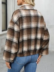EMERY ROSE Jaket Kotak-kotak Kasual Wanita, Jaket Musim Gugur/Musim Dingin, Pakaian Musim Dingin untuk Wanita - MultiWarna - View 2