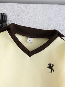 Young Girl Young Girls 4-7歲 英倫風 Polo 領套頭衛衣，保暖條紋袖抓絨運動衫 秋冬新品，適合日常、上學、公園、假期出遊 - 黃色 - 查看 8