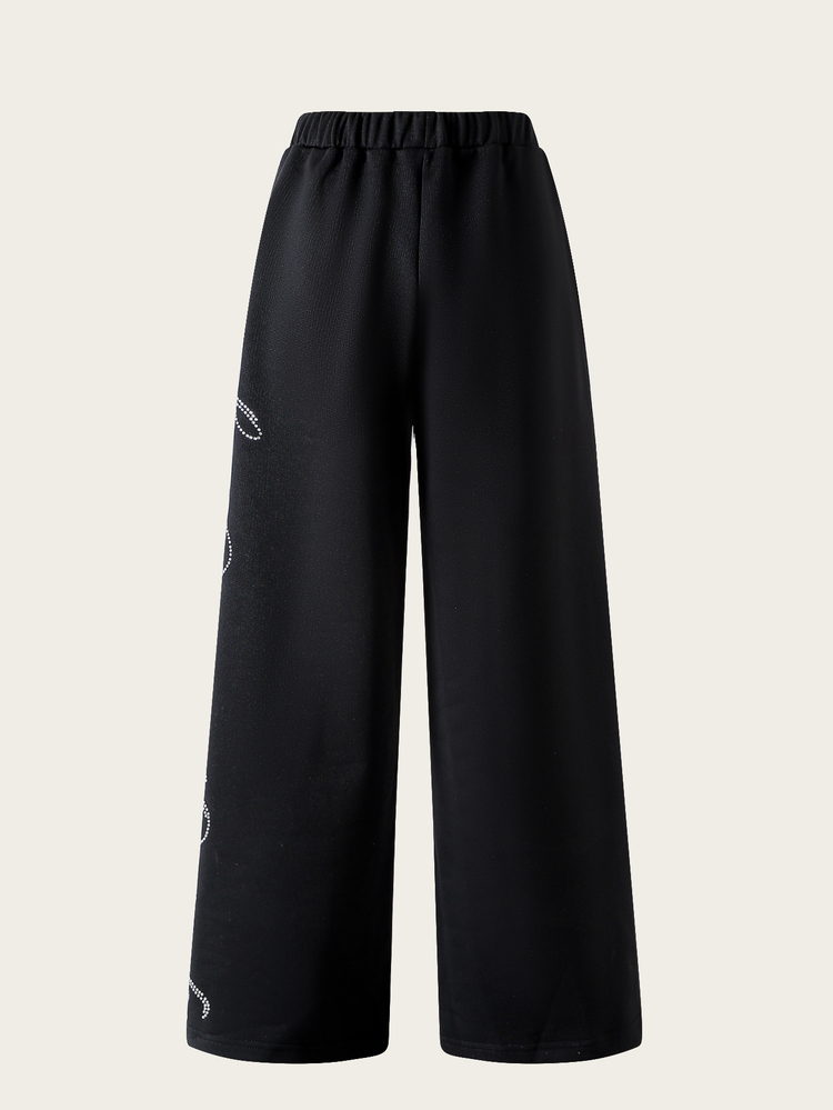 SHEIN Tween Girls Casual Premium Textured Wide Leg Pants With Pockets,  Knit, Streetwear, Loose, Fitted, Baggy, Fall Clothes, Halloween, School - Black - View 2