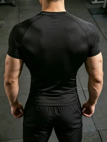 GymBeat 男士皺褶修身百搭日常休閒運動T恤 - 黑色 - 查看 2
