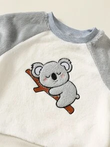 SHEIN 男嬰卡通考拉圖案抓絨內裡加厚圓領衛衣與鬆緊腰長褲兩件套 - 彩色 - 查看 3