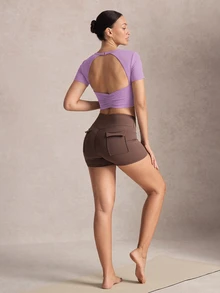 Activina Solid Color Backless Cropped Sports T-Shirt - Mauve Purple - View 2
