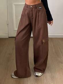 DAZY Women's Casual Streetwear Versatile Daily Wear Denim Jeans Summer Going Out Everyday Night Dark Brown - Brown - View 5