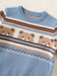 SHEIN Kids Young Boy Casual Versatile Colorful Bear Pattern Soft Comfortable Autumn Sweater - Multicolor - View 5