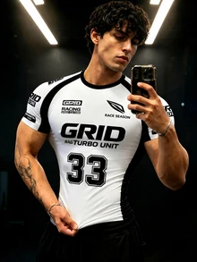 GymBeat Men's Letter & Number Print Casual Daily Travel Sports T-Shirt - Multicolor - View 1