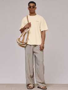 Musero Oversized Crew Neck Short Sleeve Large Back "SAIL MAIL" Washed Graphic Tshirt - Yellow - View 6