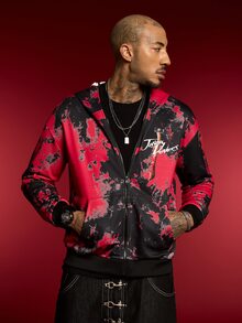WB Horror X SHEIN Men's Letter Print Colorblock Long Sleeve Hoodie - Black - View 9