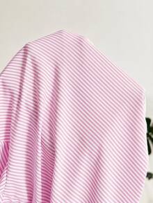 SHEIN Maternity Versatile Striped Single-Breasted Long Sleeve Shirt Fall - Pink - View 3