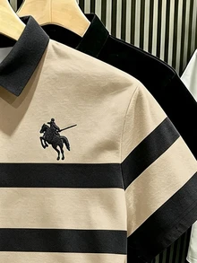 Manfinity Hypemode 男士騎士條紋印花休閒通勤短袖 Polo 衫 - 彩色 - 查看 3