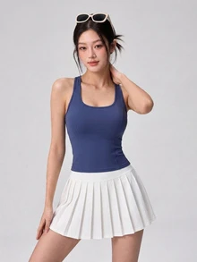 DAZY Solid Color Racerback Fitted Sports Tank Top Fall - Blue - View 5