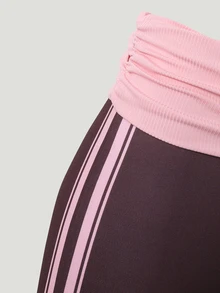 SHEIN 女童時尚粉色與棕色拼色極簡運動修身喇叭褲，秋季服飾，春夏秋季休閒褲，適合學校與健身房 - 彩色 - 查看 6