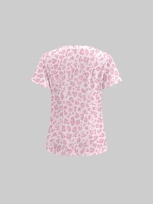 TaskEZ Scrub Uniform Set, Vintage Pink Leopard Print Pattern, Suitable For Pet Hospital, Work Commute - Multicolor - View 5
