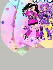 青少年女孩彩色波點印花圓領休閒落肩衛衣與修身緊身褲2件套，街頭復古風 - 彩色 - 查看 10