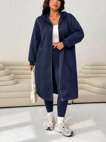 Solflare Navy Blue Casual Normal Hooded Jacket For Women Plus Size Office Rodeo Autumn Fall - Navy Blue - View 6