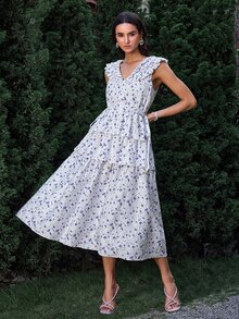 VOLUPTÉ CURVE Women's Embroidered Floral Print Ruffle Trim Dress - Multicolor - View 4