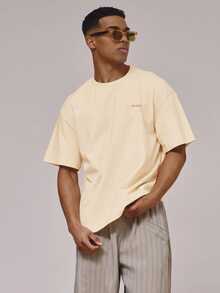 Musero Oversized Crew Neck Short Sleeve Large Back "SAIL MAIL" Washed Graphic Tshirt - Yellow - View 4