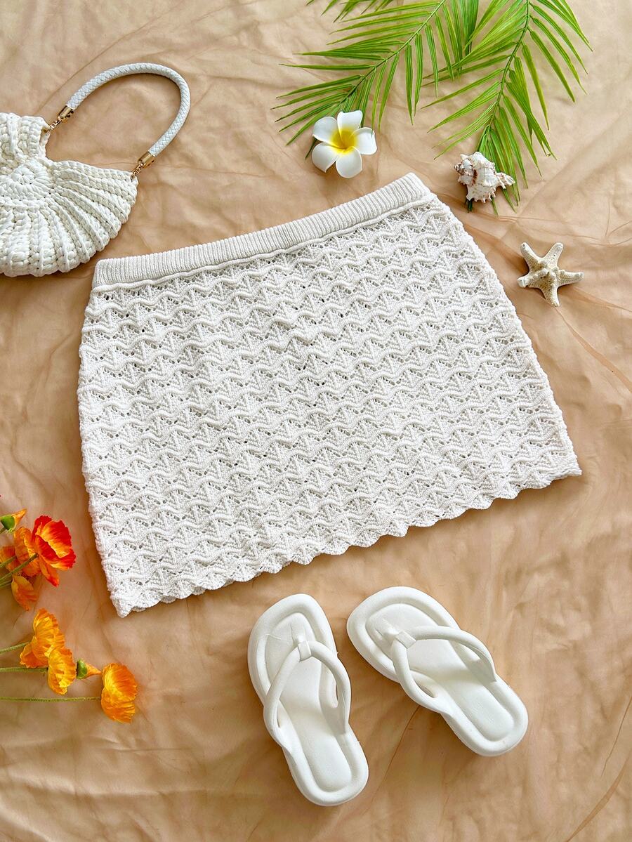 Soleia Women's Plus Size White Knit Skirt For Vacation - White - View 1