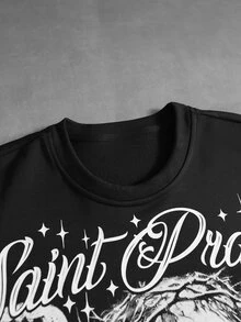ROMWE MEN Men's Letter Print 2 In 1 Patchwork Casual Daily T-Shirt - Black - View 3