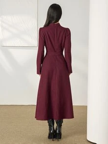 Heiryn Women's Solid Color Waist Tie Casual Party Mid-Length Dress - Burgundy - View 7