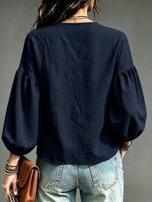 SHEIN 休閒百搭通勤純色襯衫 - 藏蓝色 - 查看 2