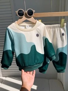 SHEIN 男嬰秋冬可愛休閒卡通圖案長袖運動衫與長褲套裝 - 彩色 - 查看 6