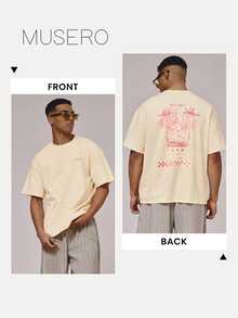 Musero Oversized Crew Neck Short Sleeve Large Back "SAIL MAIL" Washed Graphic Tshirt - Yellow - View 5