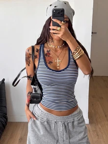 Coolane 女款夏季休閒條紋背心 - 藍白色 - 查看 6