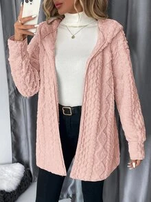 SHEIN Clasi 大尺碼女款純色保暖內裡連帽休閒冬季長袖夾克 - 藕粉色 - 查看 3