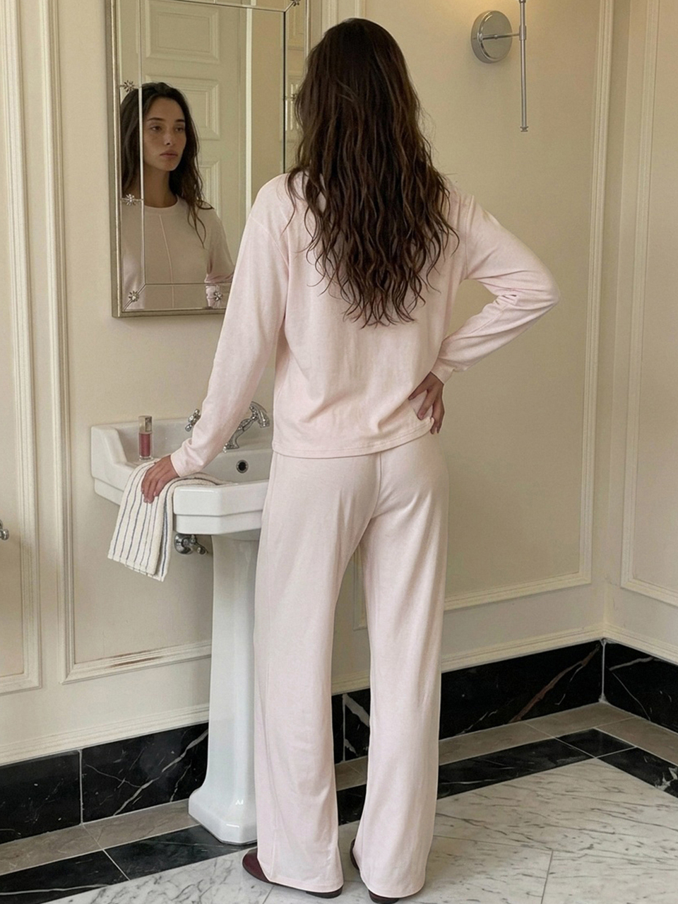 Women's Solid Color Long Sleeve Top And Pants Casual Daily Home Sleepwear Set