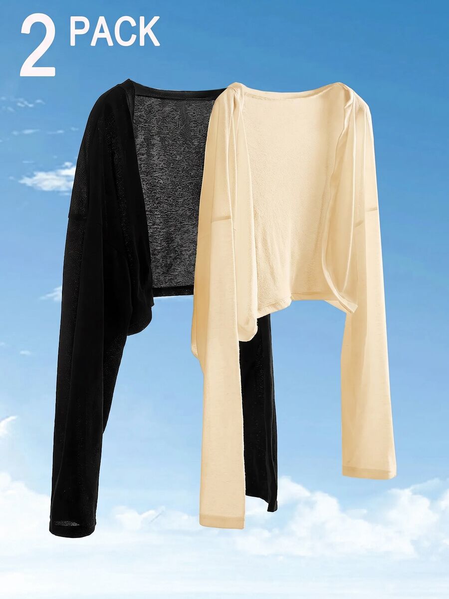 SHEIN EZwear 大尺碼女款純色寬鬆牛仔風百搭日常穿著長袖開襟衫 適合徒步、秋季、辦公室、外出、教師穿搭 黑色/奶油色 - 彩色 - 查看 1