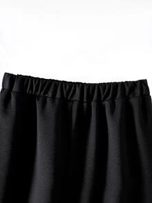 SHEIN 青少年女孩休閒高級質感寬腿口袋長褲，夏季款 - 黑色 - 查看 5