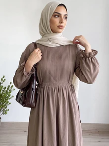 Solavon Women's Solid Color Long Arabian Dress - Camel - View 2