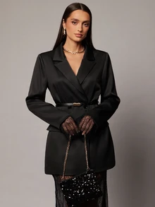 Silquee Sexy Fitted Elegant Commuter Women's Suit Lace Dress Set - Black - View 6