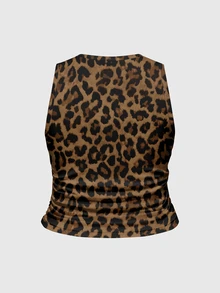 ROMWE Grunge Punk Dark Punk Leopard Print Sleeveless Plus Size Tank Top - Brown - View 2