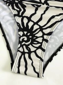 Swim SXY 夏季新款女款2件式海灘套裝，含一件式上衣、漸層編繩細肩帶、側綁帶海灘裙，比基尼3件套 - 黑與白 - 查看 5
