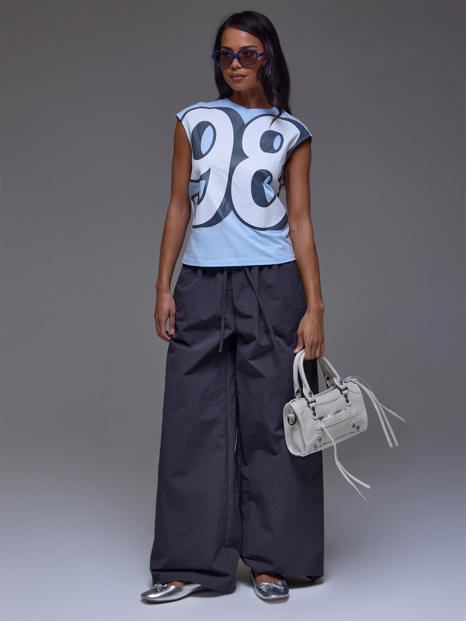 Blue '98' Graphic Detail Short Sleeve Top