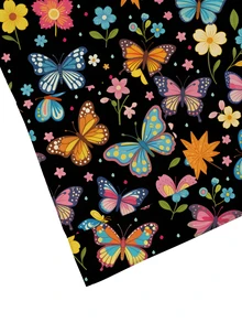 PopScrub V-Neck Short Sleeve Double Pocket Cartoon Print, Pattern Design Print Nurse/Doctor Work Uniform Top/Health Checkup Surgical Uniform, Colorful Butterfly Cartoon Print Pattern Design Print Nurse, Laboratory, Doctor Work Uniform, Multi-Pocket Functional Women's Top - Black - View 4