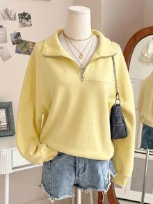Teen Girl Casual Versatile Solid Color Sweatshirt, Autumn/Winter - Yellow - View 3