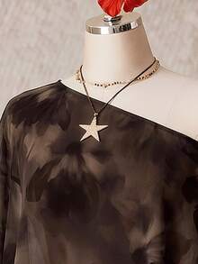 SHEIN ICON 女款休閒浪漫花卉印花大尺碼網紗棕色上衣 - 彩色 - 查看 3